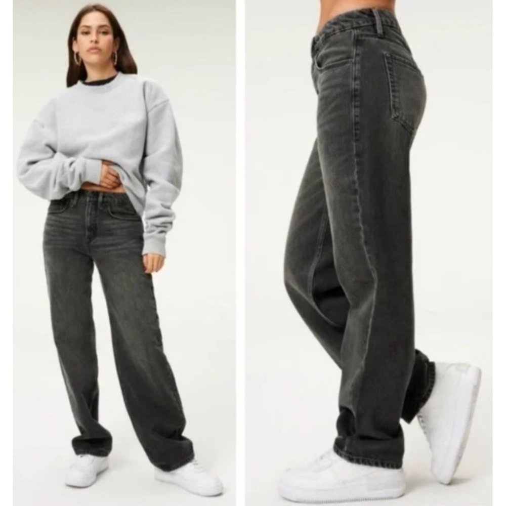 NWT GOOD AMERICAN~GOOD '90S LOOSE FIT JEANS~Baggy~Black Denim~Grunge~Retro~0/25